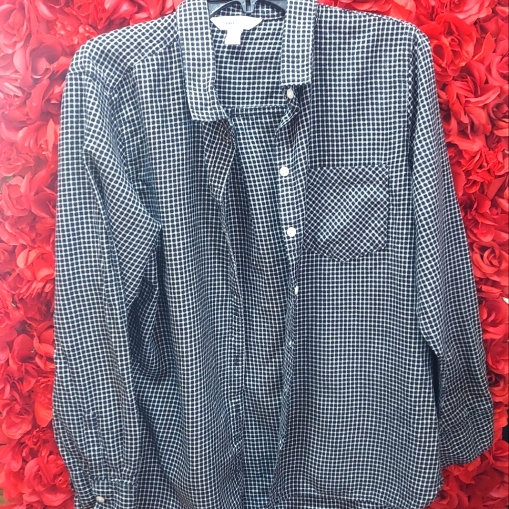 Old Navy Size X-Large Unisex Navy Blue Checkered Flannel